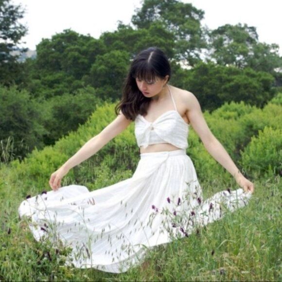 Free People cream Sundaes & Sprinkles Midi Dress Wrap Cut Out Halter tie… - Picture 2 of 11